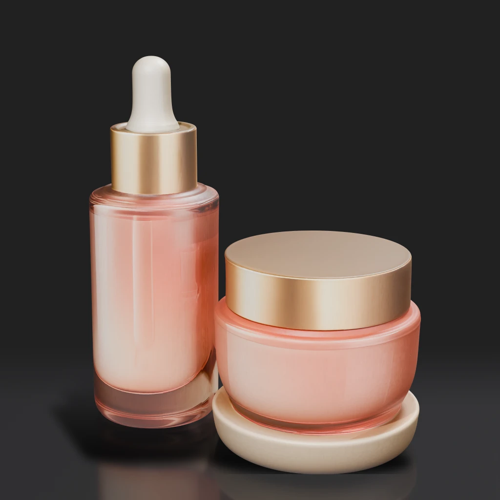 Cosmetic Serum And Cream Bottles