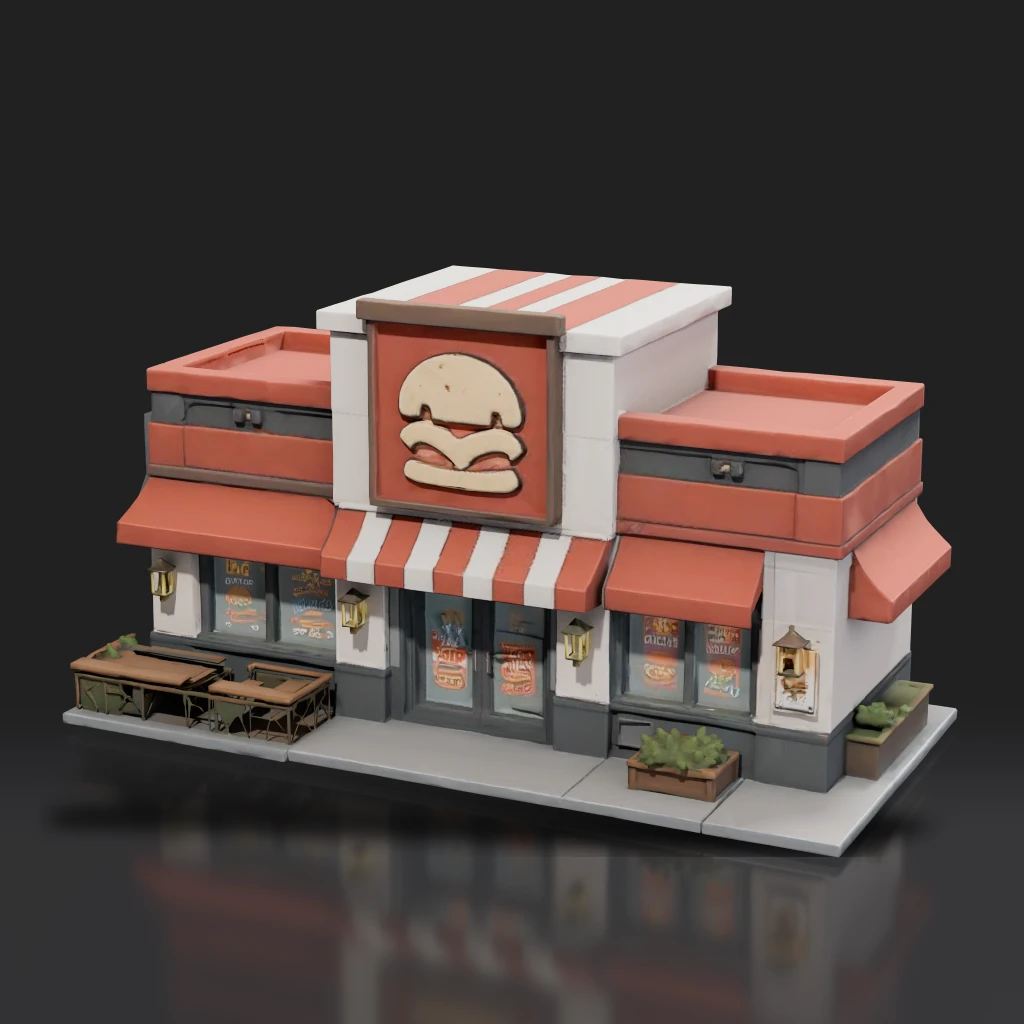 Cartoon Burger Restaurant Building