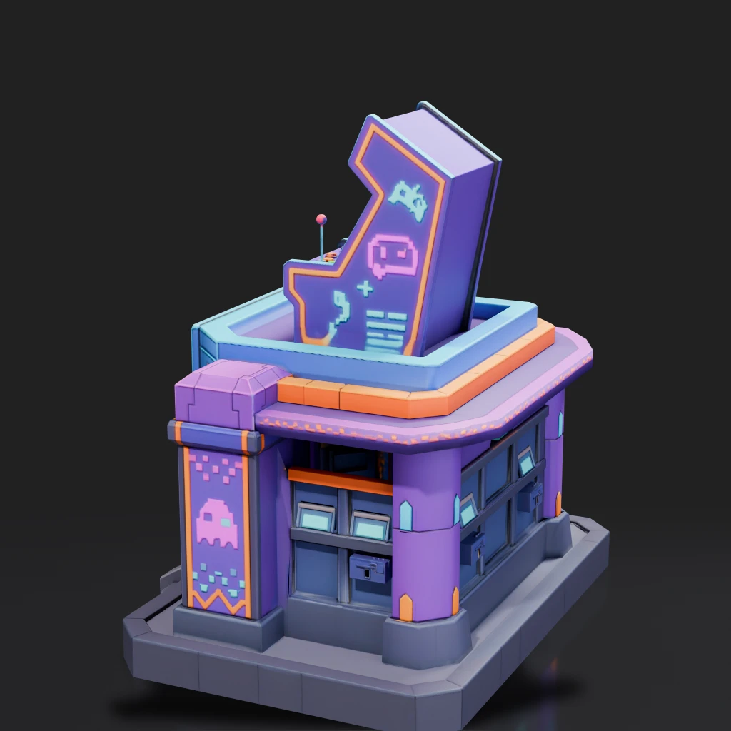 Isometric Neon Arcade Building
