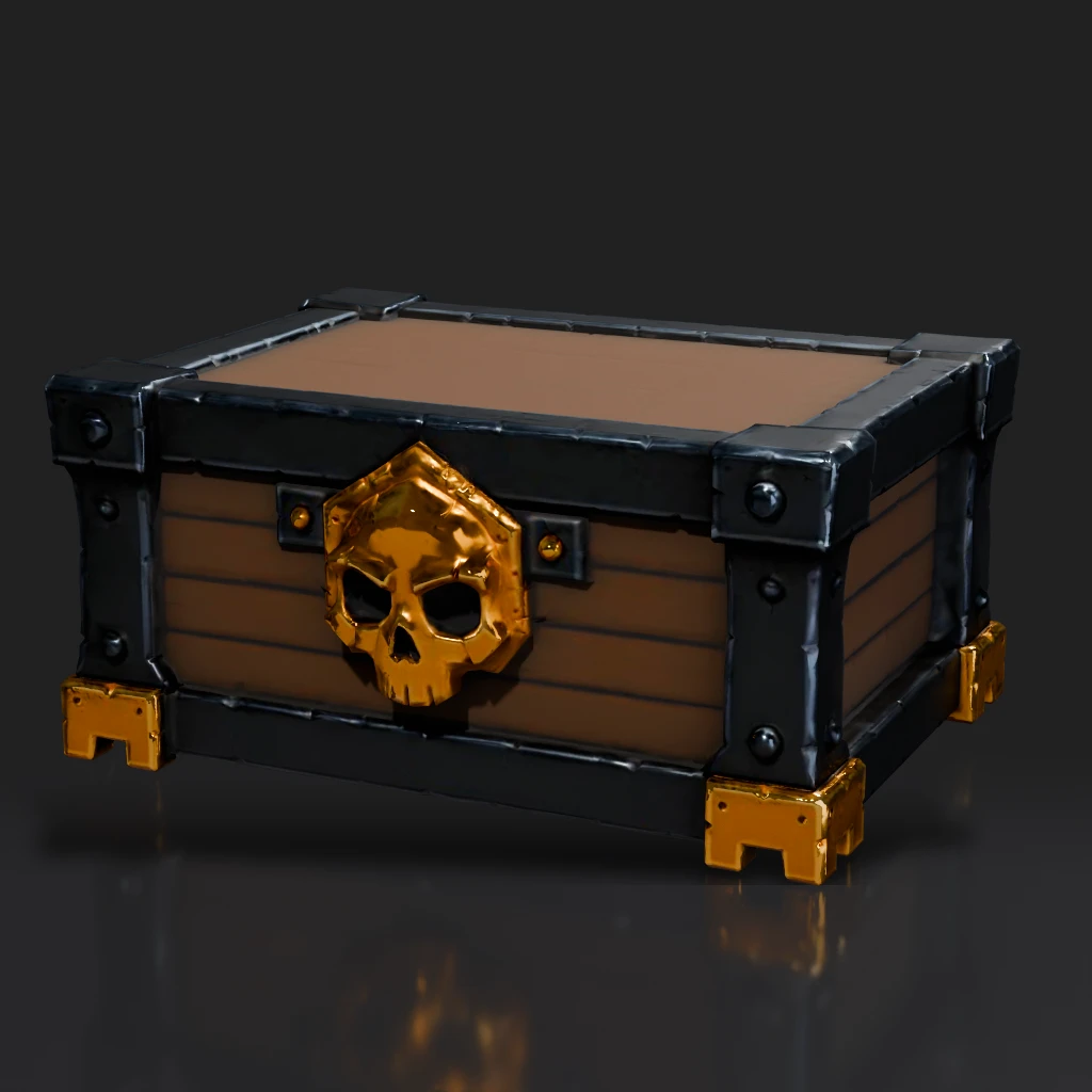 Wooden Treasure Chest With Skull
