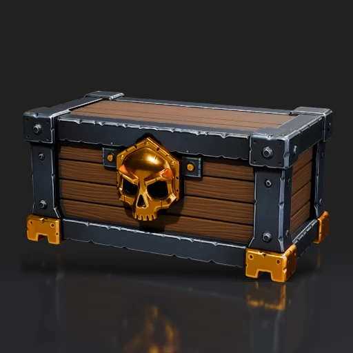 Wooden Treasure Chest With Skull