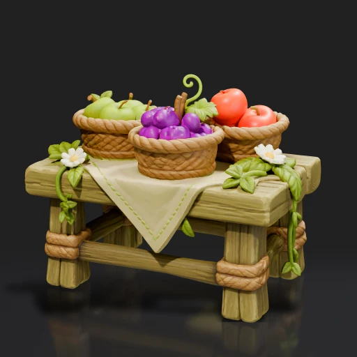 Fruit Baskets On Wooden Table