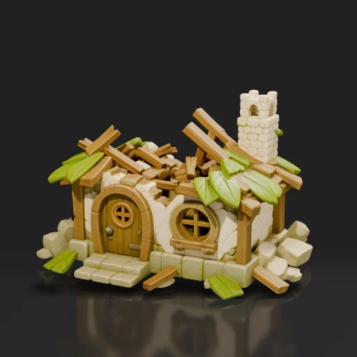 Stylized Damaged Stone Cottage