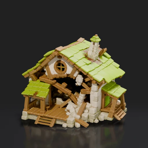 Stylized Collapsed Wooden Stone House
