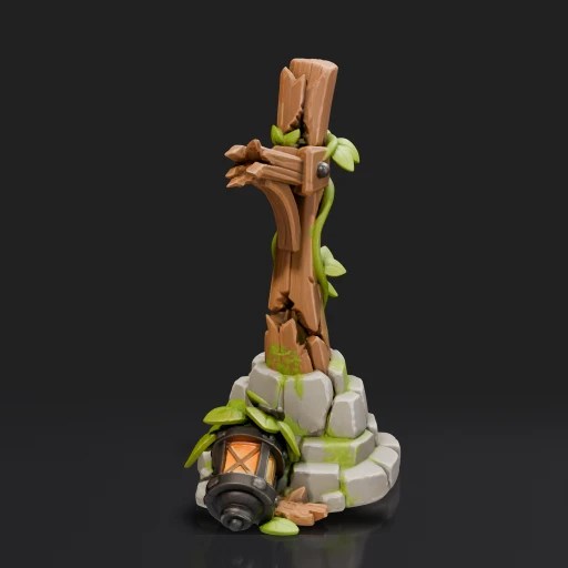 Broken Wooden Post With Lantern