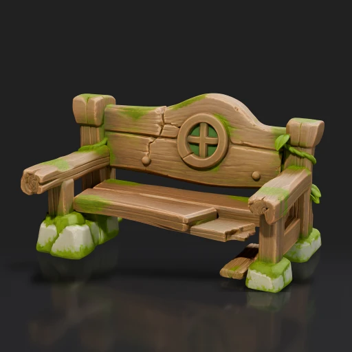 Mossy Wooden Park Bench
