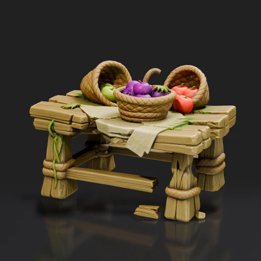 Wooden Table With Fruit Baskets