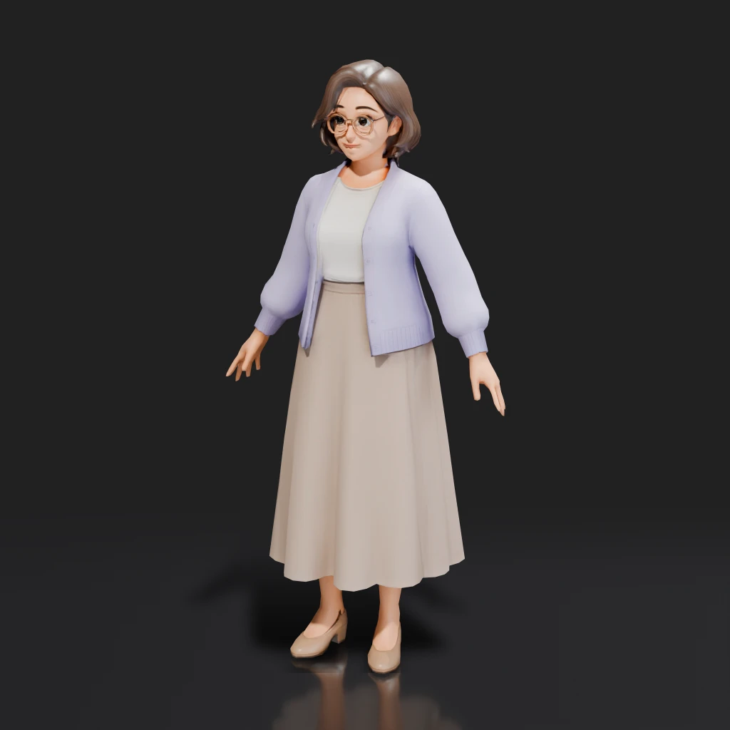 Cartoon Woman Character In Cardigan