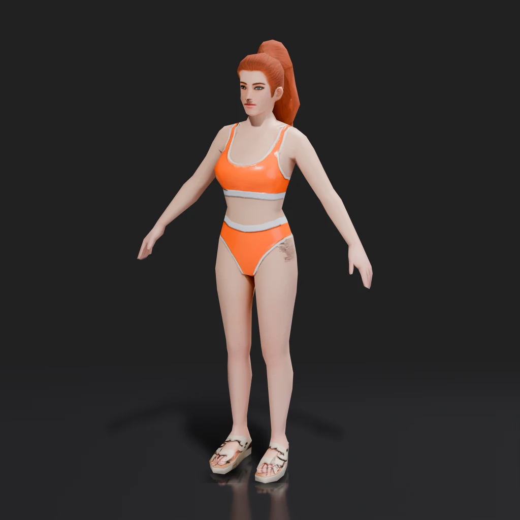 Redhead Woman Orange Swimsuit